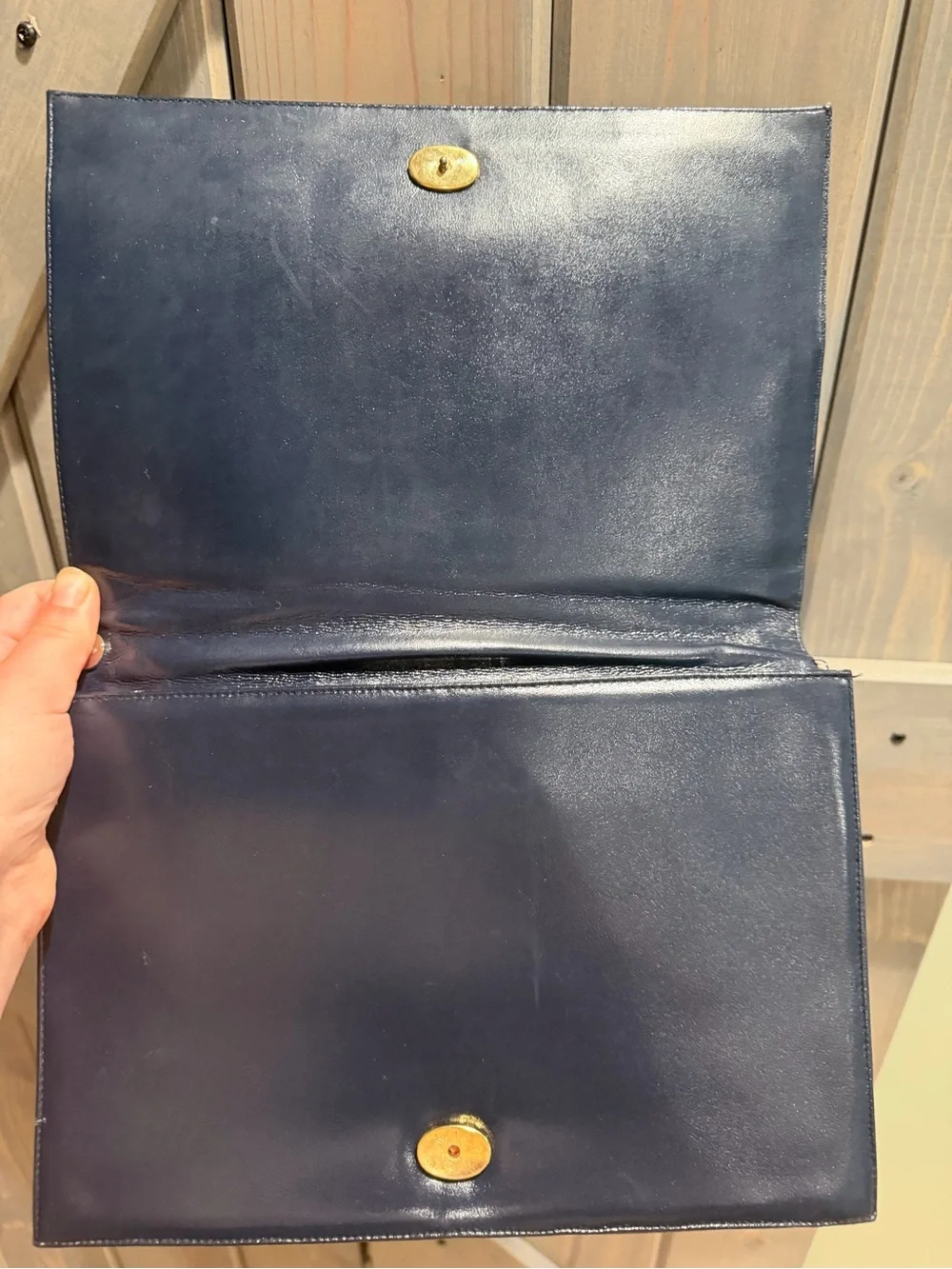 Vintage Lou Taylor Navy Leather Envelope Clutch Wristlet